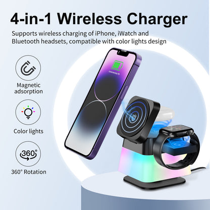 4 In 1 Rotatable Lighting Wireless Mobile phone Charger Stand